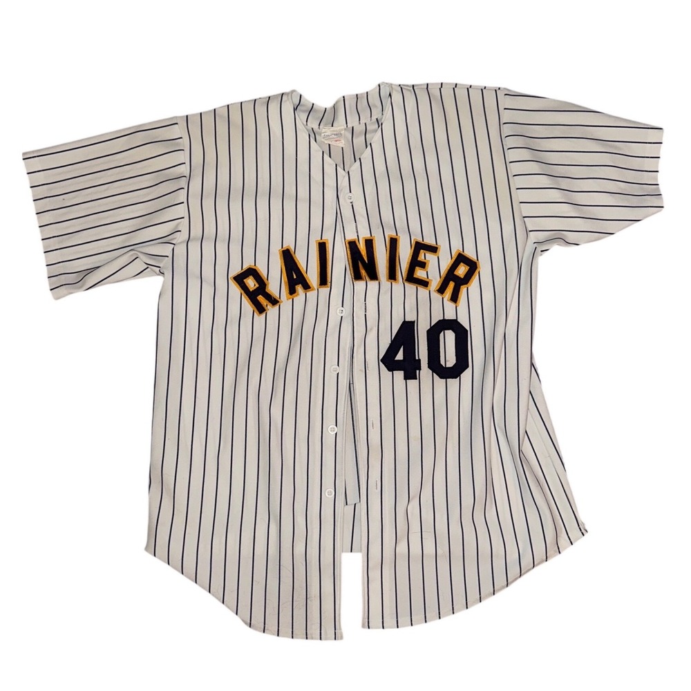 Teamwork Athletic Apparel Rainier Baseball Jersey Mens XXL White Pinstripe USA